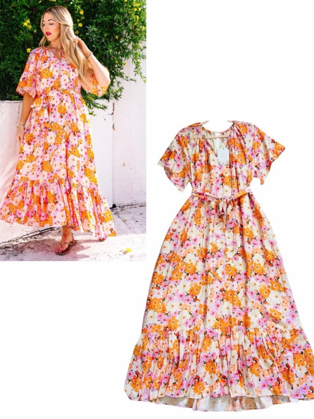 IVY CITY CO. NWT Floral Print Flutter Sleeve Maxi Dress S